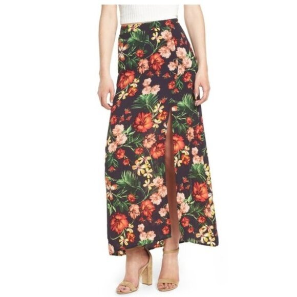 Lush Floral Hawaiian Print Maxi Skirt - Picture 1 of 6